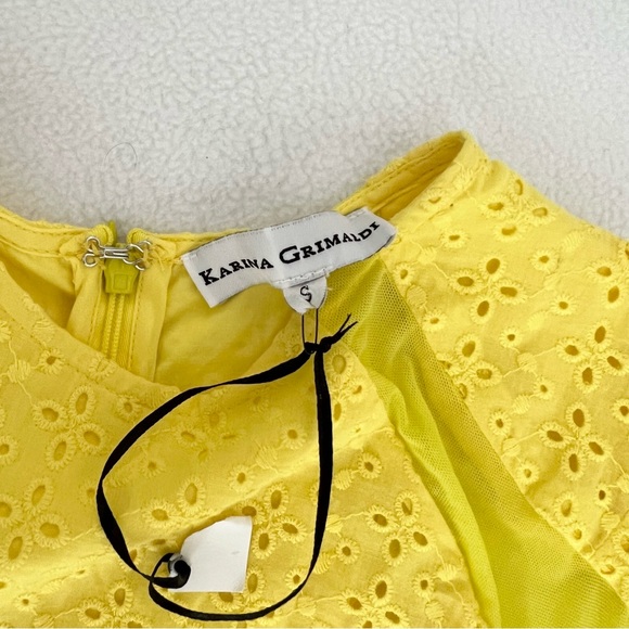 Karina Grimaldi Lila Eyelet Mini Dress Yellow Mesh Cut Outs - Picture 4 of 13